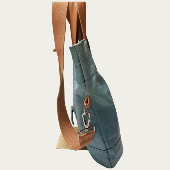 Maurizio Taiuti Blue and Tan Tote Bag with Leather Accents, Replacement Strap - Picture 6 of 16